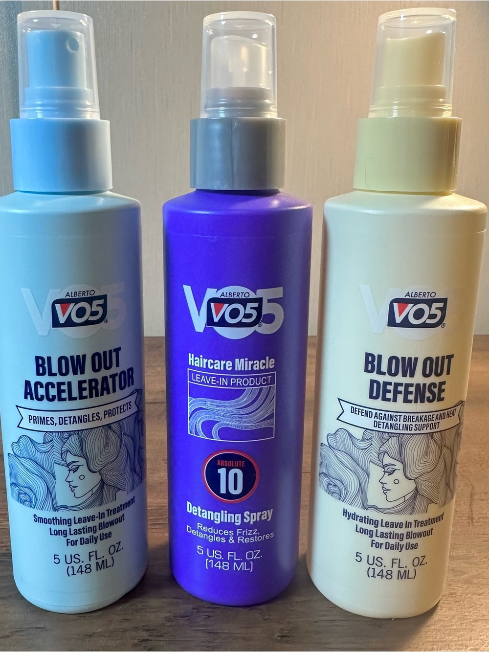 Alberto VO5 Blow Out Accelerator, Blow Out Defense & Haircare Miracle Leave In